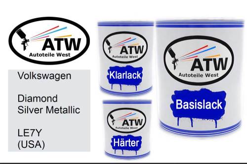 Volkswagen, Diamond Silver Metallic, LE7Y (USA): 1L Lackdose + 1L Klarlack + 500ml Härter - Set, von ATW Autoteile West.